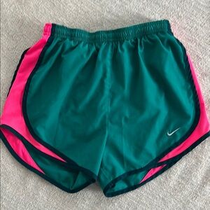 Nike Women's Green and Tempo Pink Running Shorts